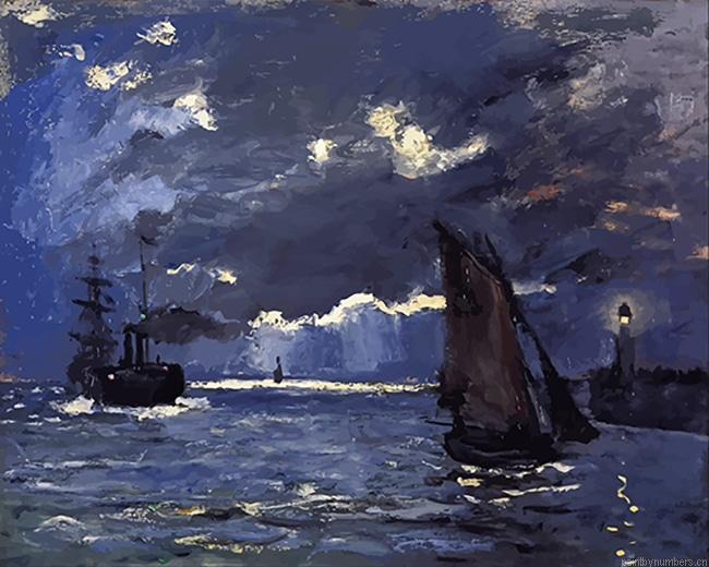 A Seascape Shipping By Moonlight Painting By Numberss.png
