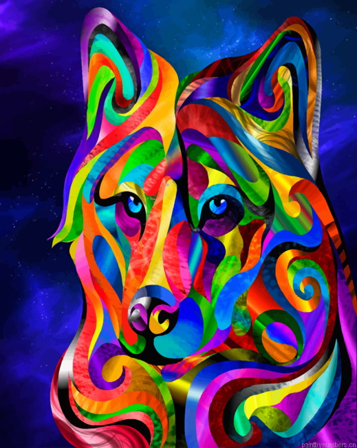 Abstract Colorful Wolf Painting By Numberss.png