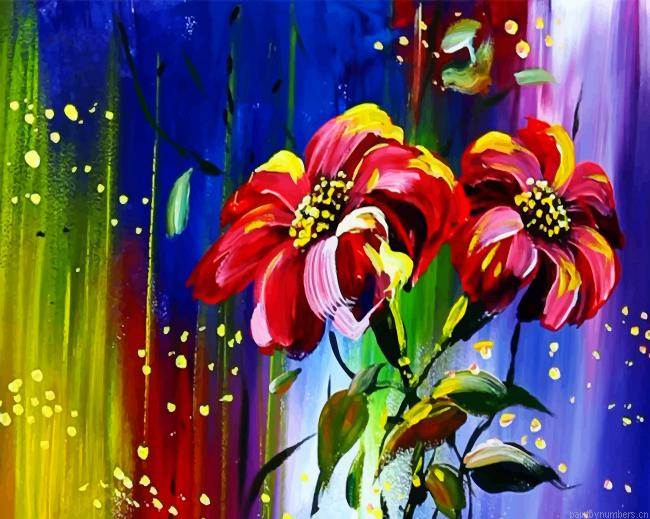 Abstract Red Flowers Painting By Numberss.png