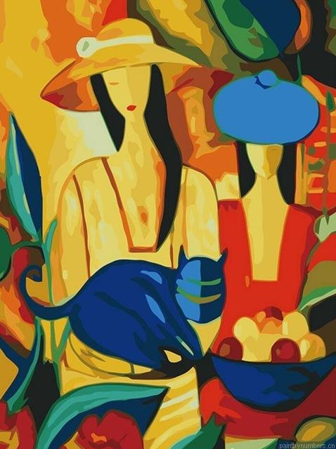 Abstract Woman And The Cat Painting By Numberss.png