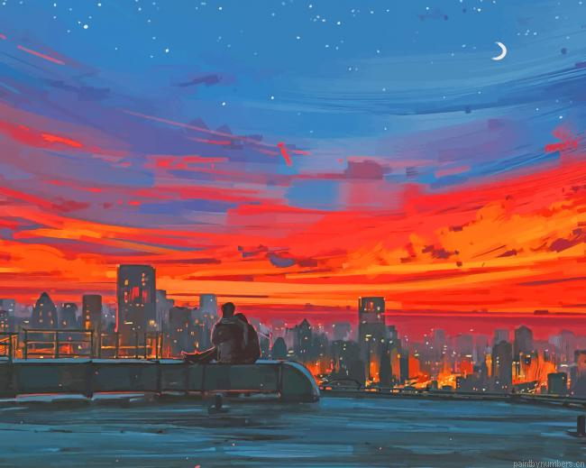 Aesthetic Anime City Painting By Numberss.png