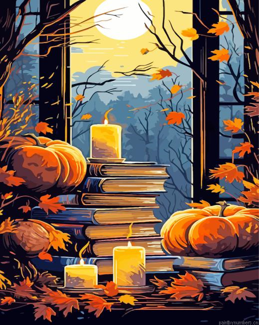 Aesthetic Autumn Books Painting By Numberss.png