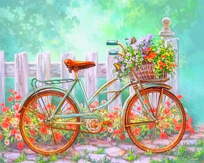 Aesthetic Bicycle With Flowers Painting By Numberss.png