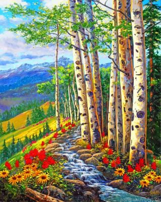 Aesthetic Birch Trees Painting By Numbers.png
