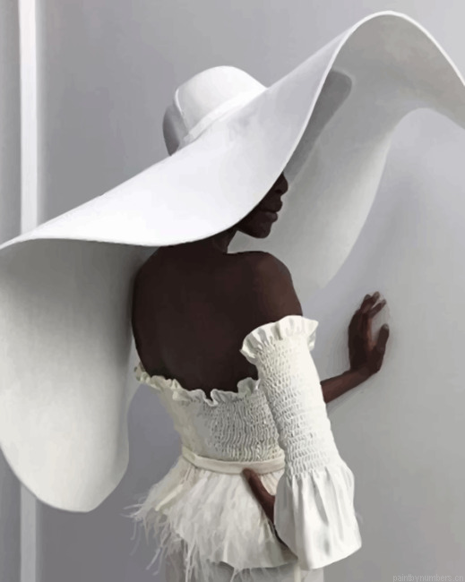 Aesthetic Black Woman With A White Sunhat Painting By Numberss.png