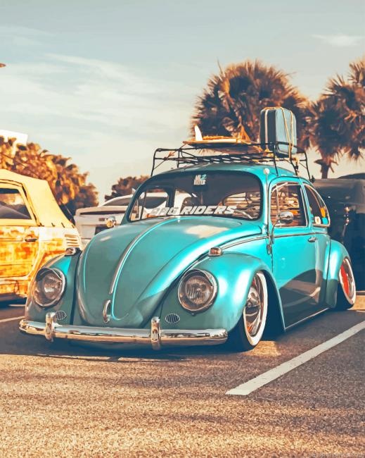 Aesthetic Blue Old Car New Painting By Numberss.png