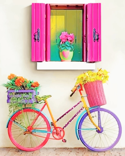 Aesthetic Blue Pink Bike Painting By Numberss.png
