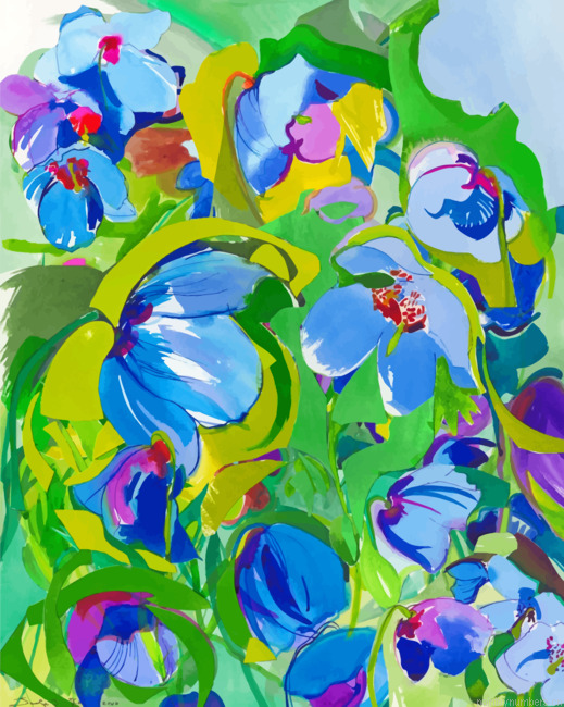Aesthetic Blue Poppies Flowers Painting By Numbers.png