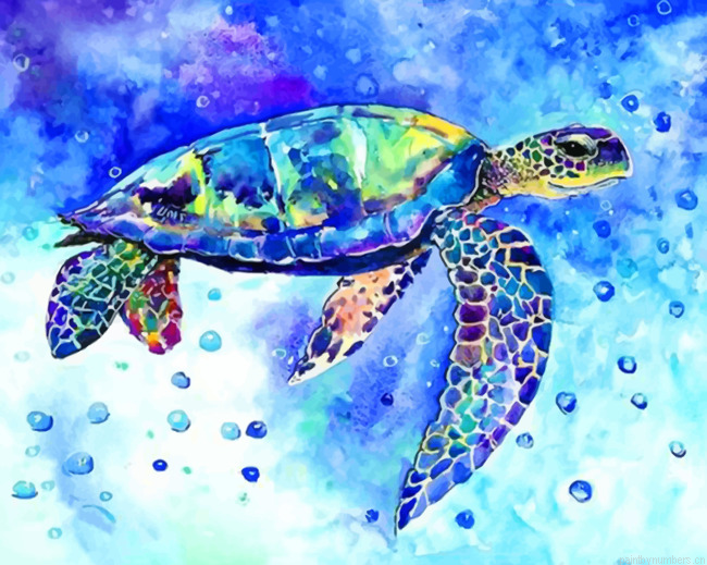 Aesthetic Blue Turtle Painting By Numberss.png