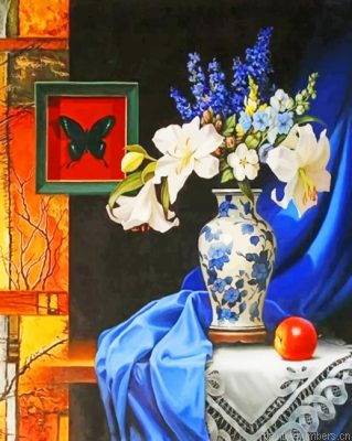 Aesthetic Blue Vase With White Sunflowers Painting By Numbers.png