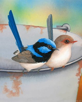 Aesthetic Blue Wren And Brown Bird Painting By Numbers.png
