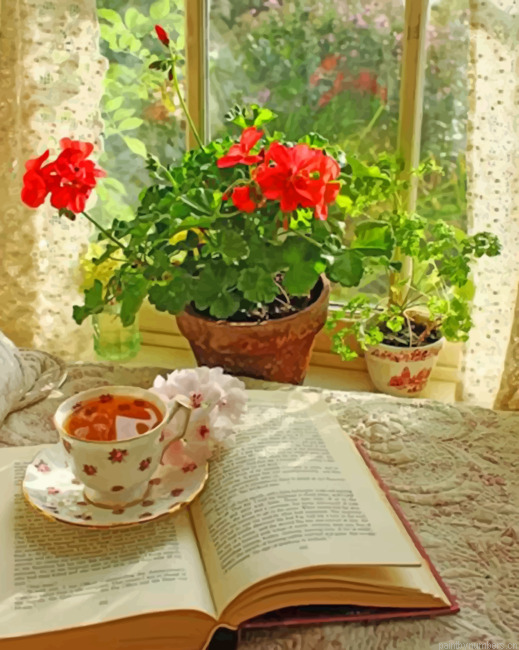 Aesthetic Book And Coffee Painting By Numberss.png