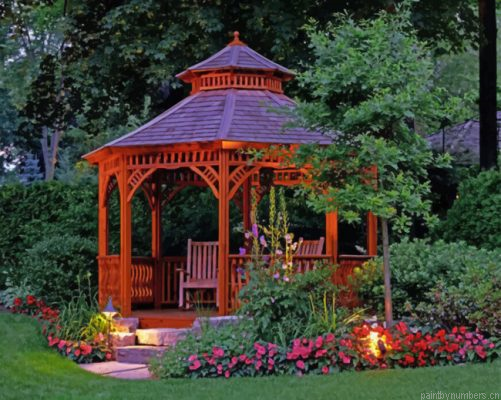 Aesthetic Brown Gazebo Painting By Numberss.png
