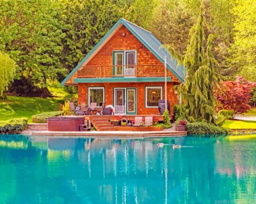 Aesthetic Cabin By Lake Painting By Numbers.png