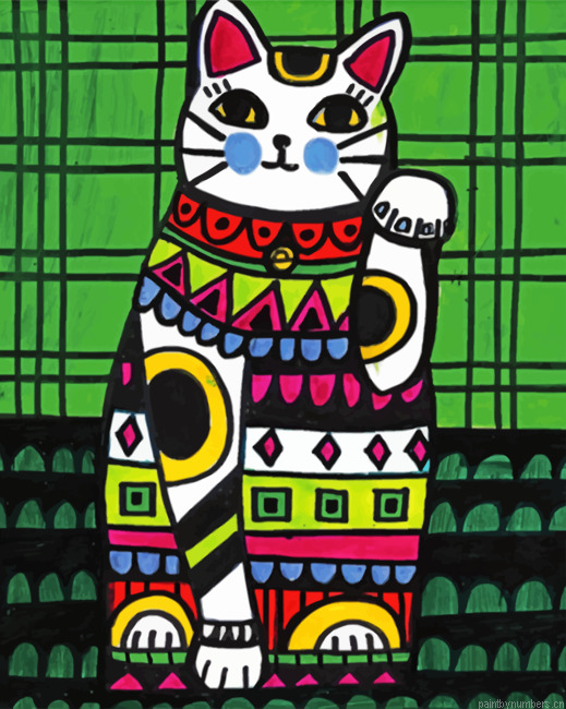 Aesthetic Cat Folk Art Painting By Numberss.png