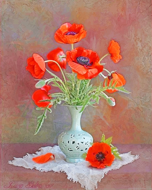 Aesthetic Classy Vase With Orange Flowers Painting By Numbers.png
