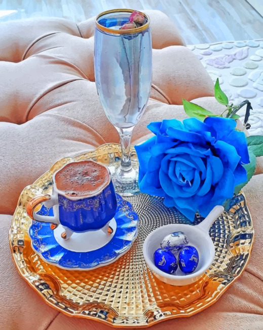 Aesthetic Coffee And Blue Rose Painting By Numberss.png