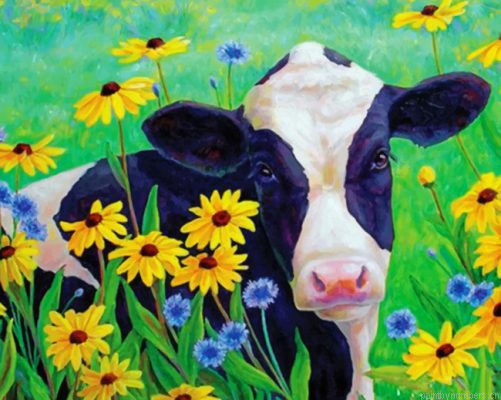 Aesthetic Cow And Flowers Painting By Numbers.png