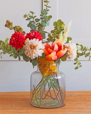 Aesthetic Flowers And Glass Vase Painting By Numbers.png