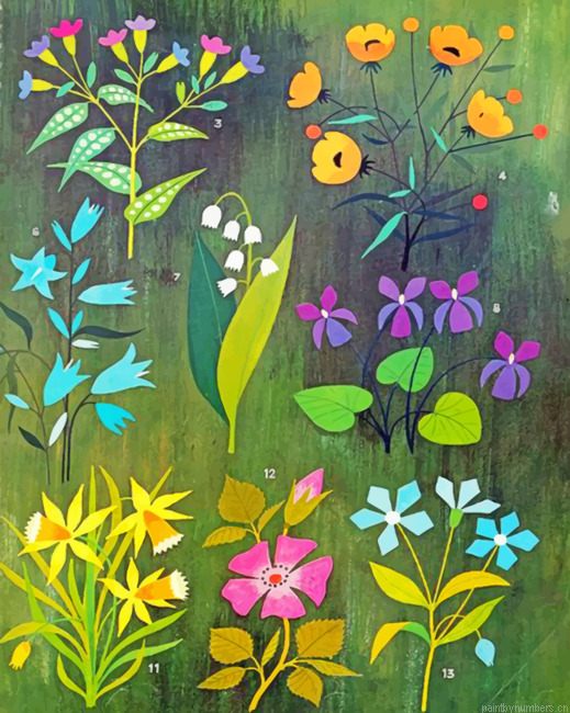 Aesthetic Flowers And Leaves Painting By Numberss.png