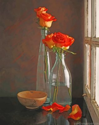 Aesthetic Flowers In A Glass Bottles Painting By Numbers.png