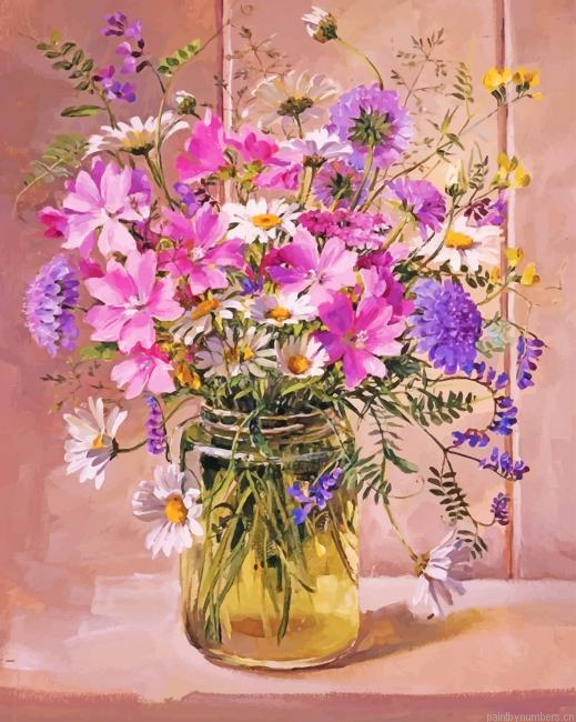 Aesthetic Flowers Vase Painting By Numberss.png