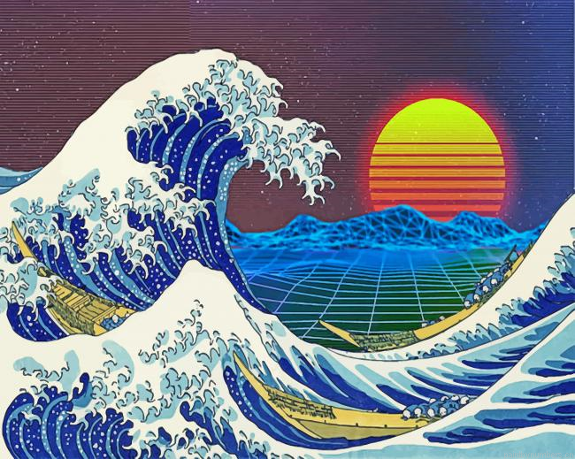 Aesthetic Great Wave Painting By Numberss.png