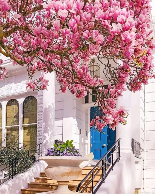 Aesthetic House Cherry Blossom Painting By Numberss.png