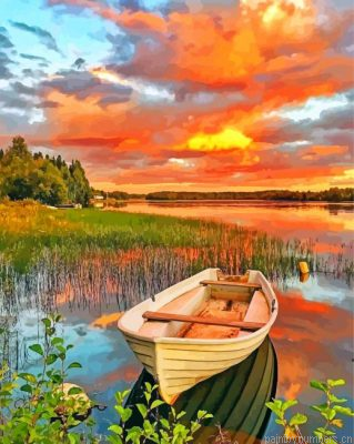 Aesthetic Lakeside Boat Painting By Numbers.png