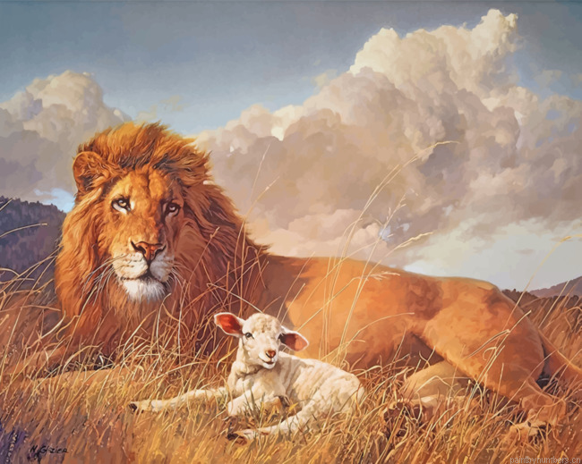 Aesthetic Lion And Lamb Painting By Numbers.png