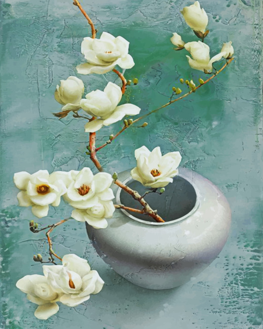 Aesthetic Magnolia Flowers Painting By Numberss.png