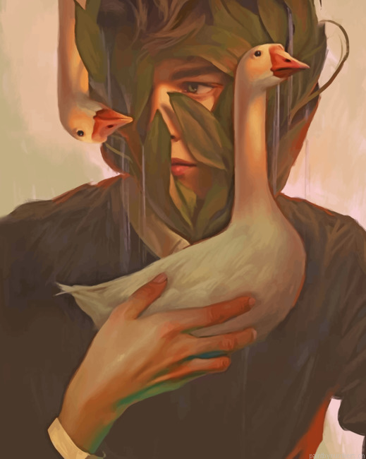 Aesthetic Man And Swans Painting By Numberss.png