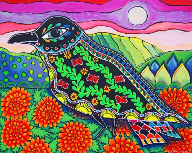 Aesthetic Mexican Folk Art Bird Painting By Numberss.png