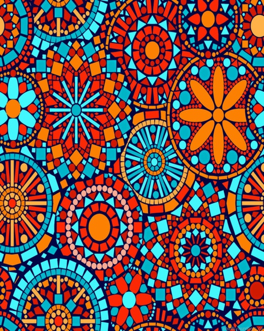 Aesthetic Orange And Blue Mandala Painting By Numbers.png