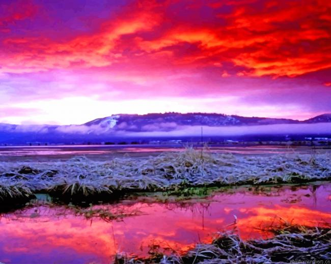 Aesthetic Red Sky Landscapes Painting By Numberss.png