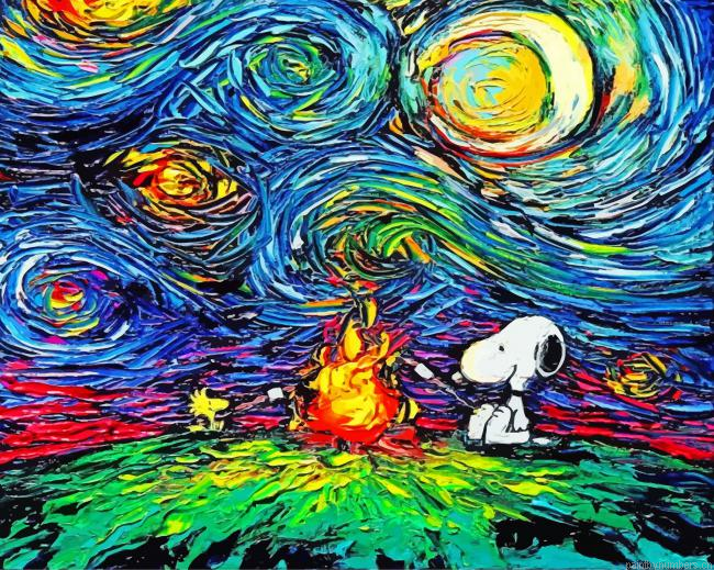 Aesthetic Snoopy Starry Night Painting By Numberss.png