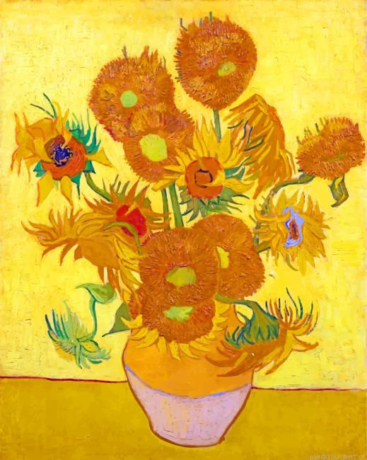 Aesthetic Van Gogh Sunflowers Painting By Numberss.png