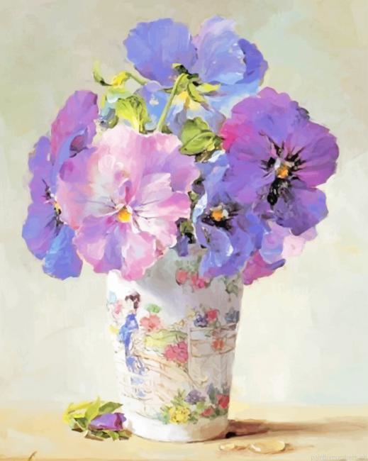 Aesthetic Vase With Purple Flowers Painting By Numberss.png
