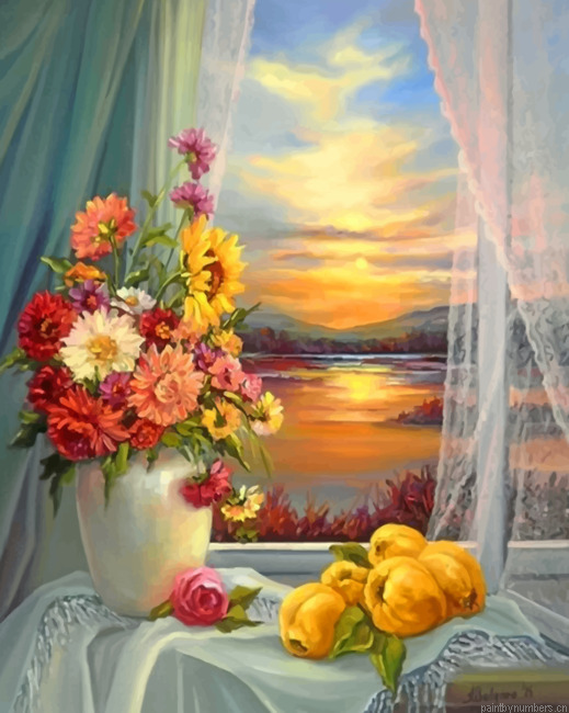 Aesthetic White Vase Of Flowers Painting By Numbers.png