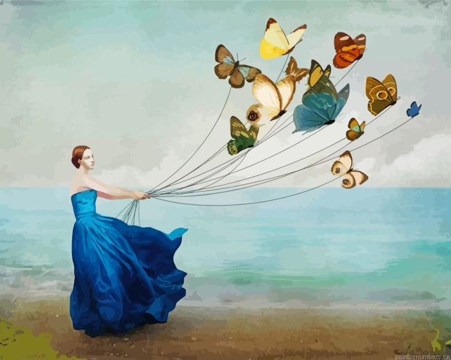 Aesthetic Woman And Butterflies Painting By Numbers.png