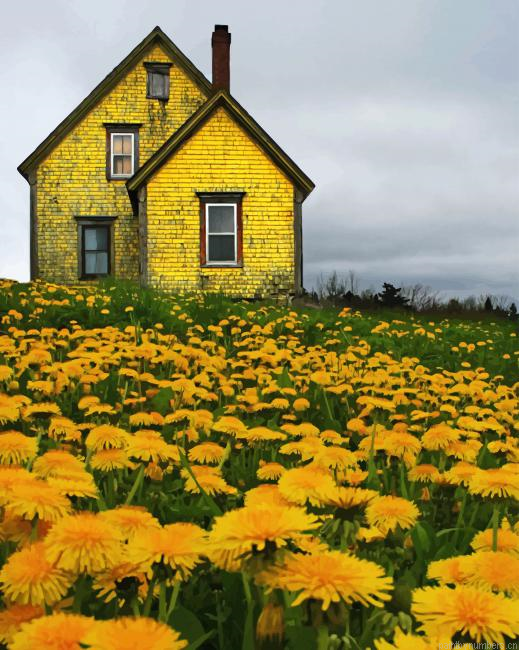 Aesthetic Yellow House Painting By Numberss.png