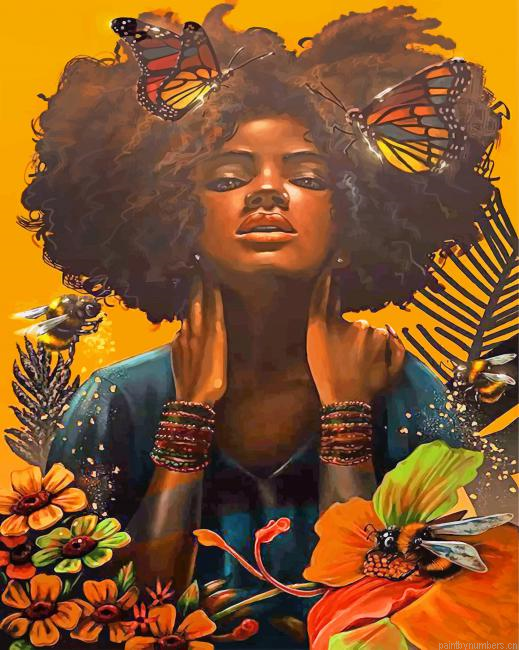 African Woman And Butterflies Painting By Numbers.png