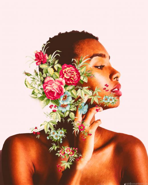 Afro Girl Flowers Portrait Painting By Numberss.png