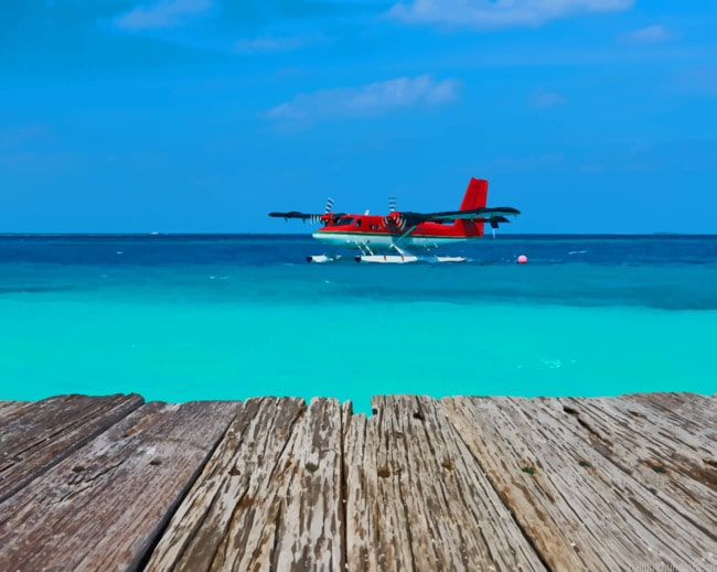 Airplane Sea Wood Planks Seaplane Painting By Numberss.png