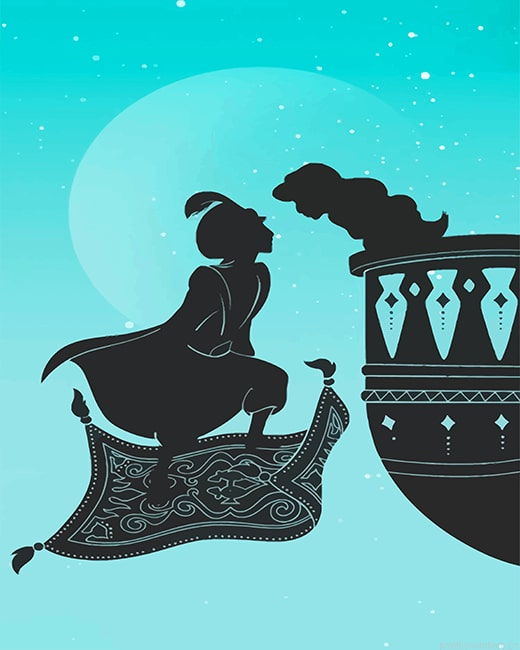 Aladdin And Jasmine Silhouette Animations Painting By Numberss.png