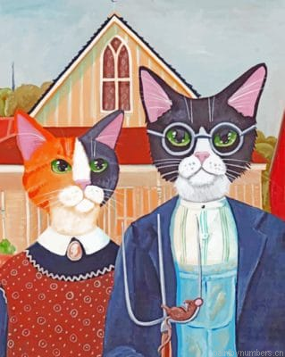 American Gothic Cats Animals Painting By Numbers.png