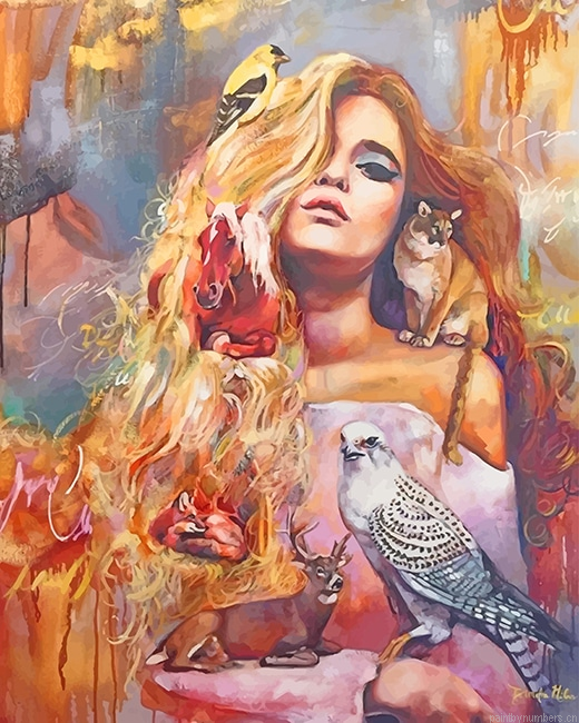 Animals Lover Blonde Girl Painting By Numbers.png