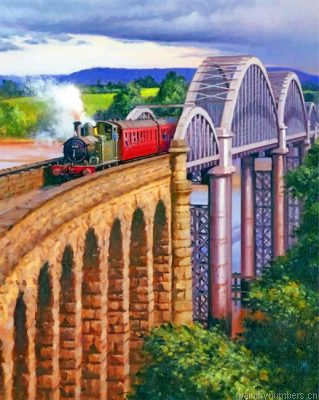 Arch Bridge Railway Train Painting By Numbers.png