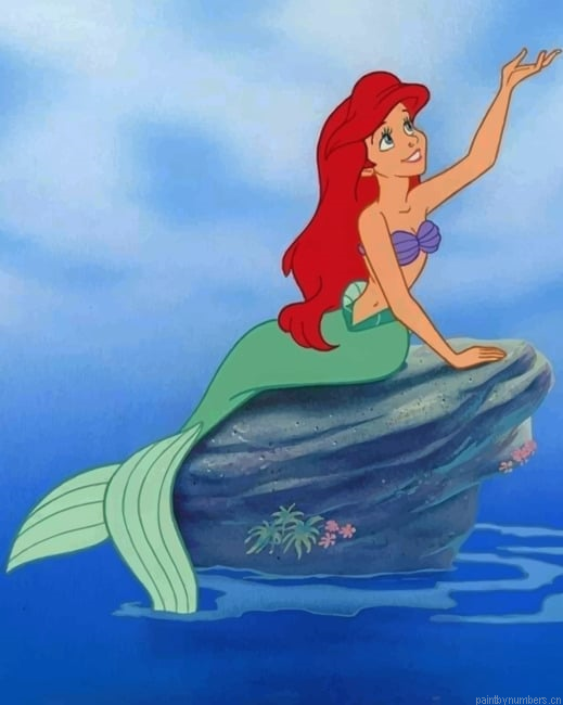 Ariel Mermaid On Rock Painting By Numberss.png