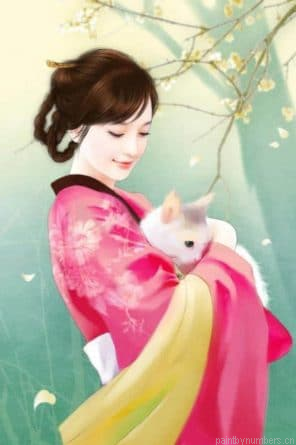 Asian Girl And Her Cat Painting By Numberss.png
